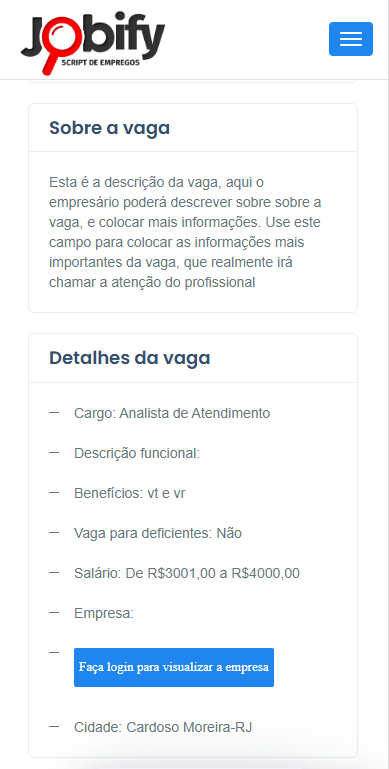 Página de detalhe de vaga no Jobify